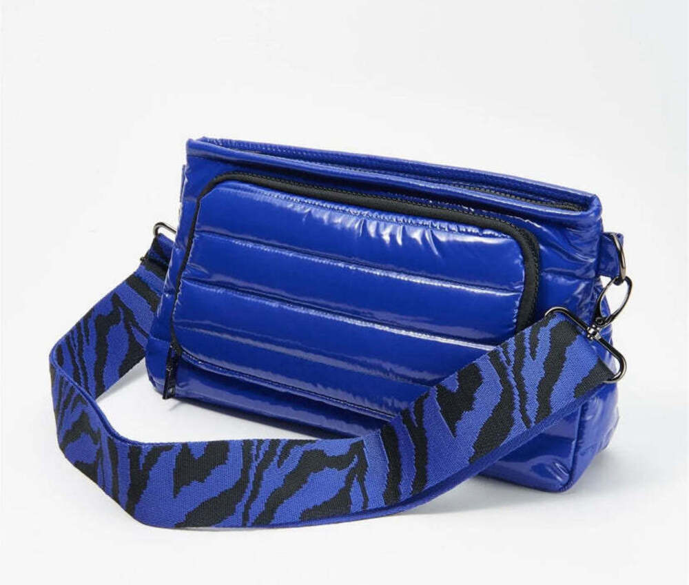 NEW Think Royln Front Zip Wallet Women's Blue Patent Quilted
